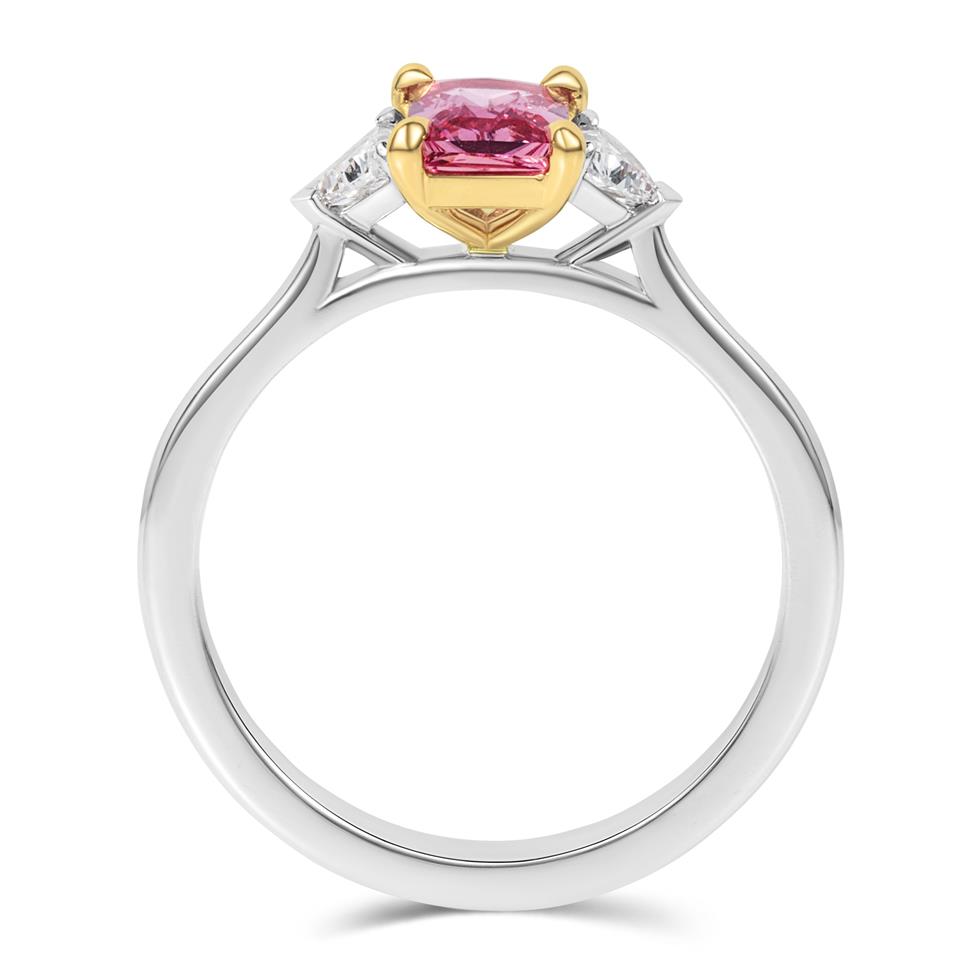 Platinum Padparadscha Sapphire and Diamond Three Stone Ring Thumbnail Image 2