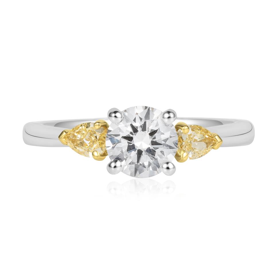 Platinum White and Yellow Diamond Three Stone Engagement Ring 0.95ct Thumbnail Image 1