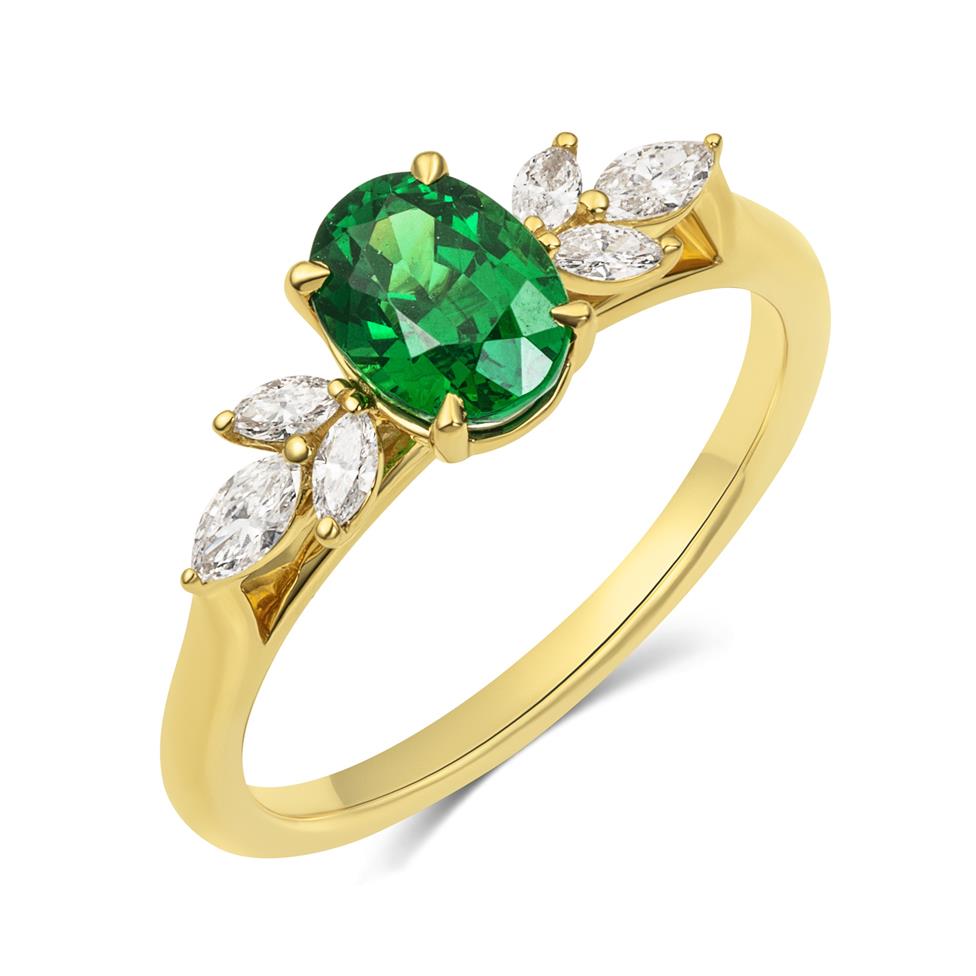 18ct Yellow Gold Tsavorite Garnet and Diamond Ring Thumbnail Image 0