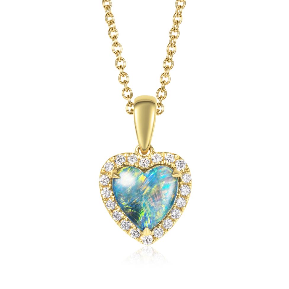 18ct Yellow Gold Black Opal and Diamond Halo Heart Pendant Thumbnail Image 0