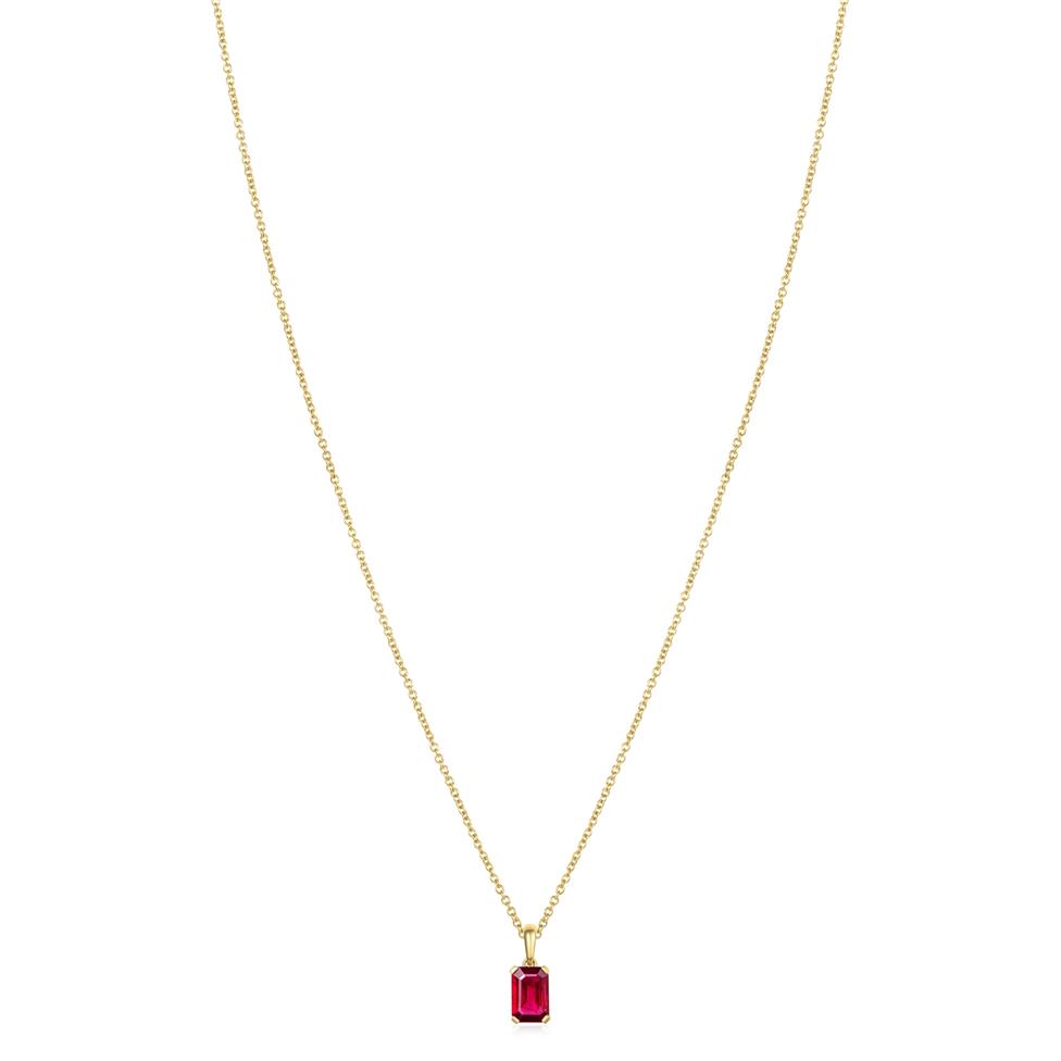 18ct Yellow Gold Emerald Cut Ruby Pendant Thumbnail Image 1