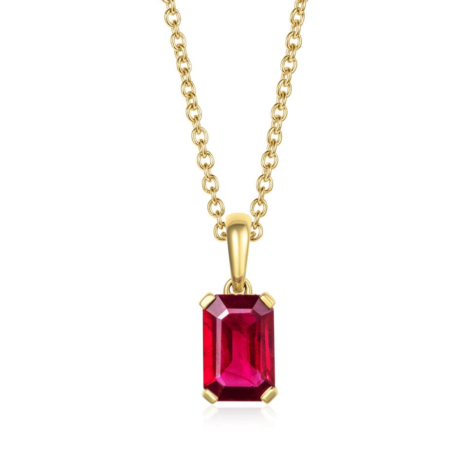 18ct Yellow Gold Emerald Cut Ruby Pendant Thumbnail Image 0