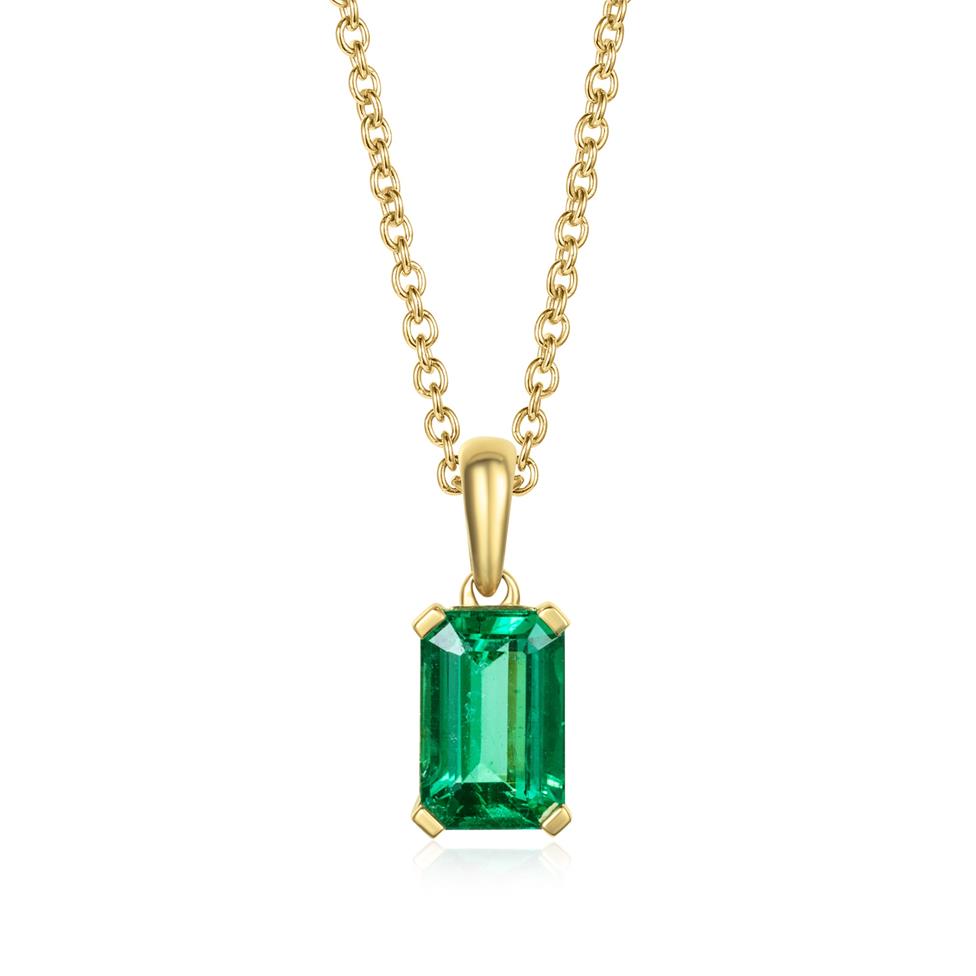 18ct Yellow Gold Emerald Cut Emerald Pendant Thumbnail Image 0