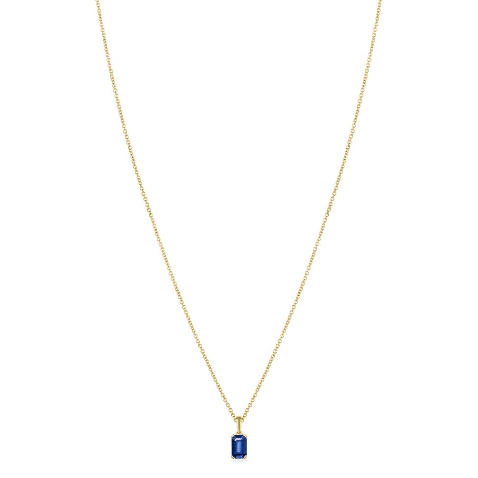 18ct Yellow Gold Emerald Cut Blue Sapphire Pendant Thumbnail Image 1