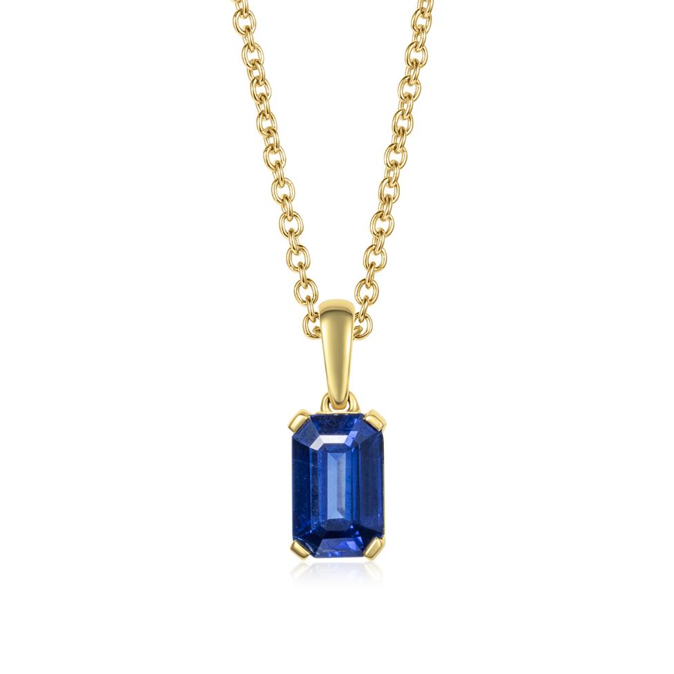18ct Yellow Gold Emerald Cut Blue Sapphire Pendant Thumbnail Image 0