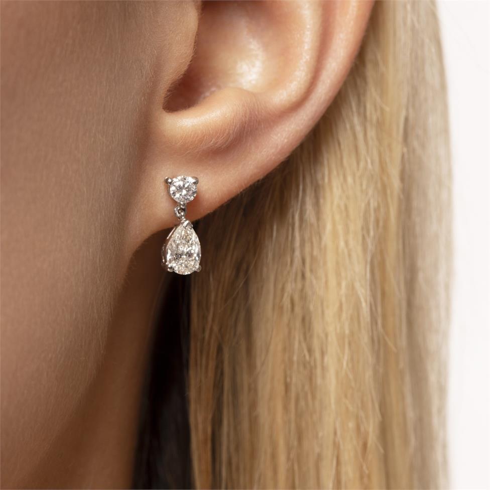 Platinum Pear Diamond Drop Earrings 1.56ct Thumbnail Image 1