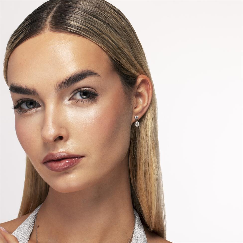 Platinum Pear Diamond Drop Earrings 1.56ct Thumbnail Image 2