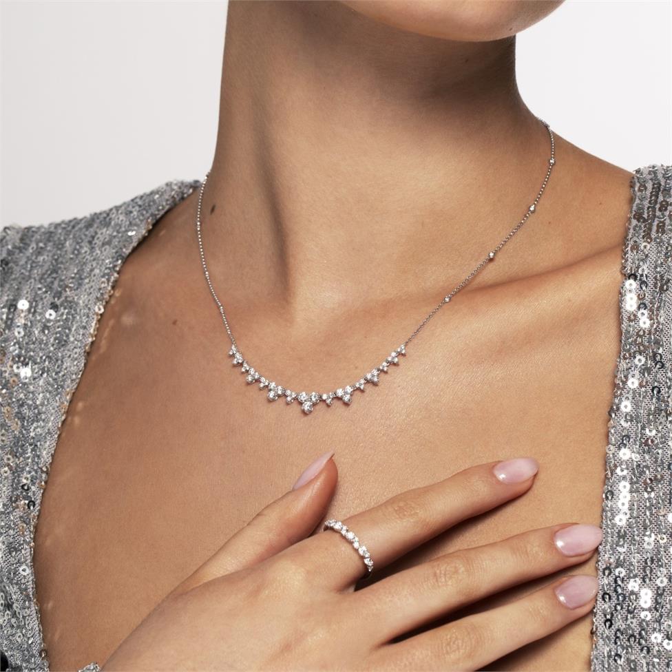 18ct White Gold Diamond Trefoil Design Necklace Thumbnail Image 1