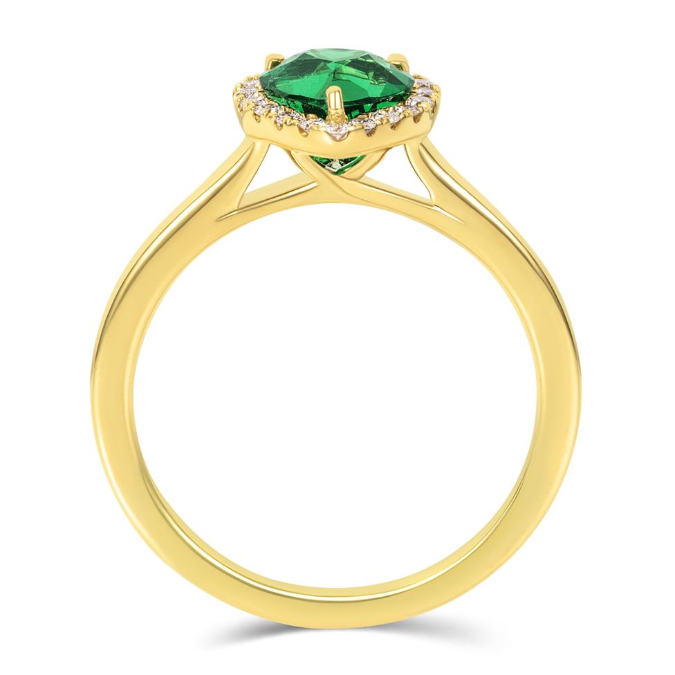 18ct Yellow Gold Heart Tsavorite Halo Engagement Ring Thumbnail Image 2
