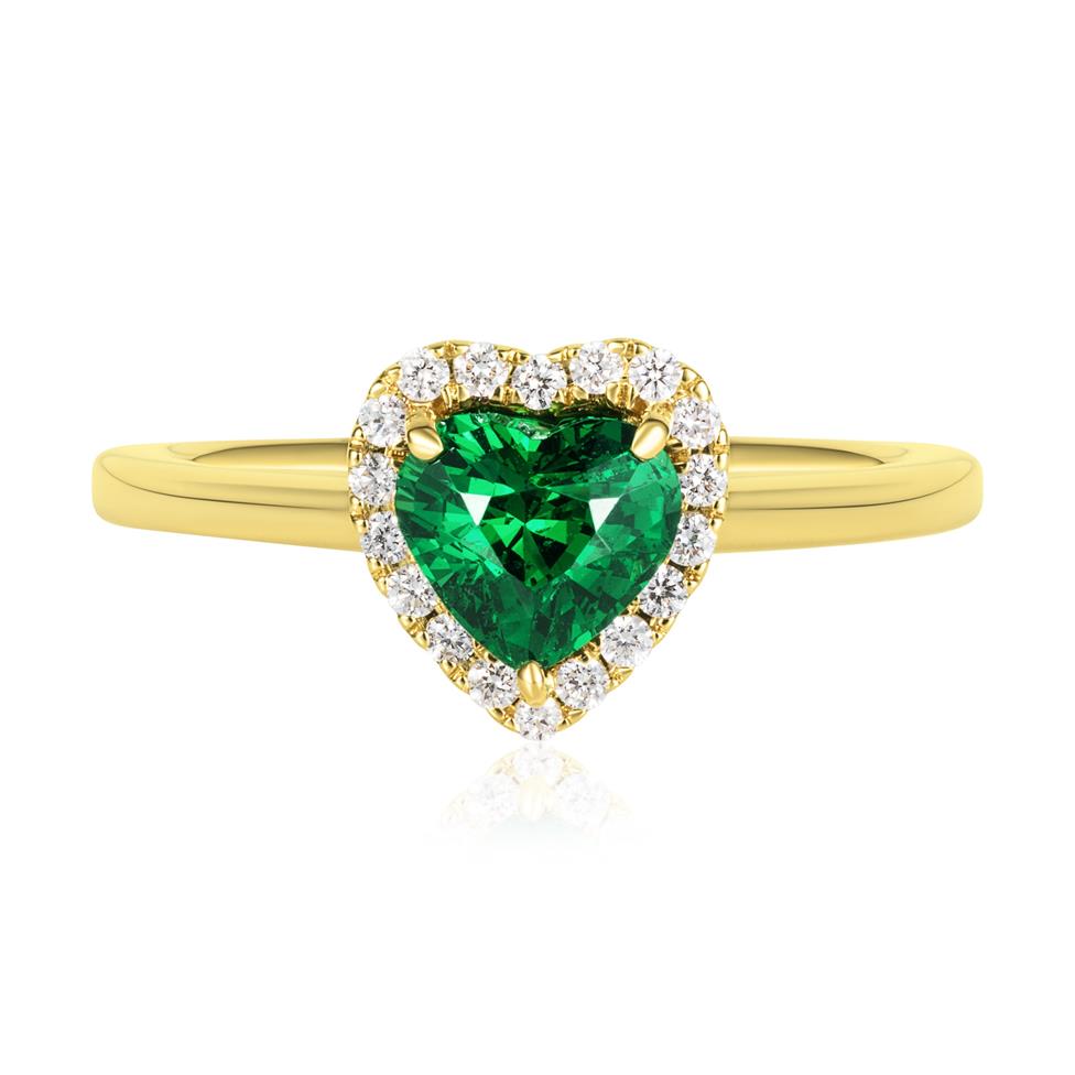 18ct Yellow Gold Heart Tsavorite Halo Engagement Ring Thumbnail Image 1