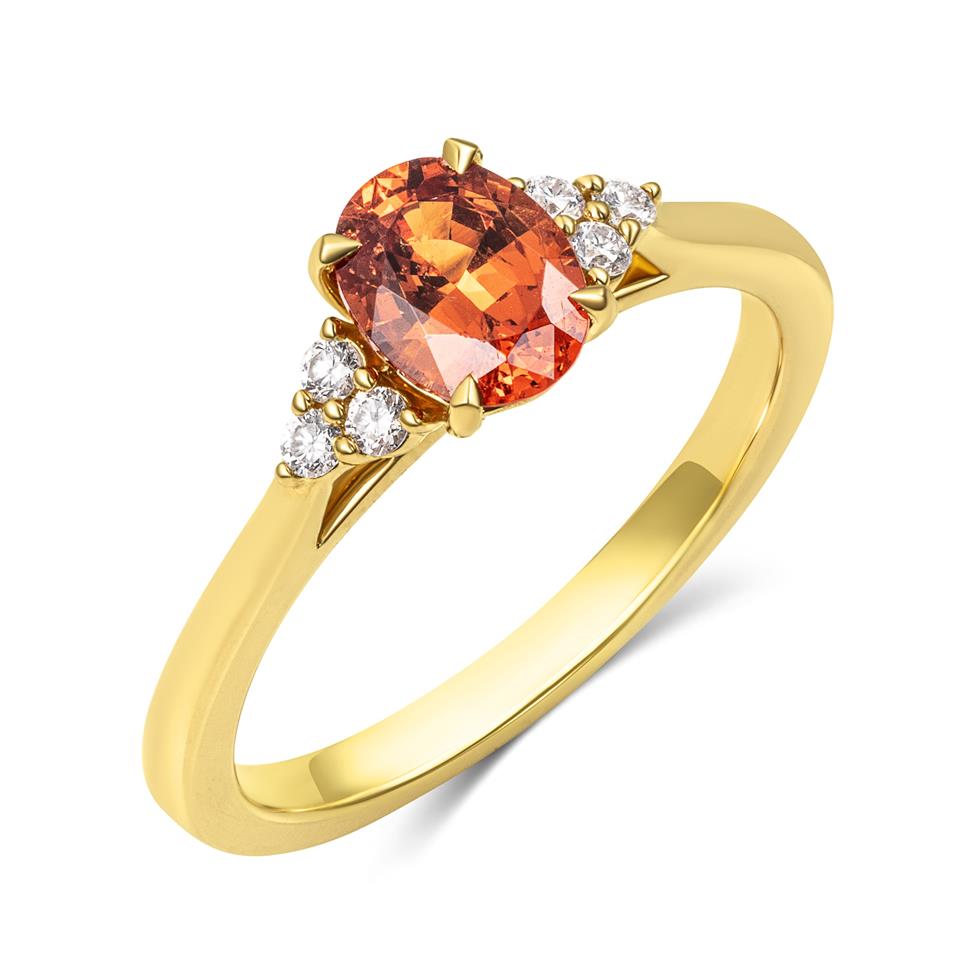 18ct Yellow Gold Oval Mandarin Garnet and Diamond Ring Thumbnail Image 0