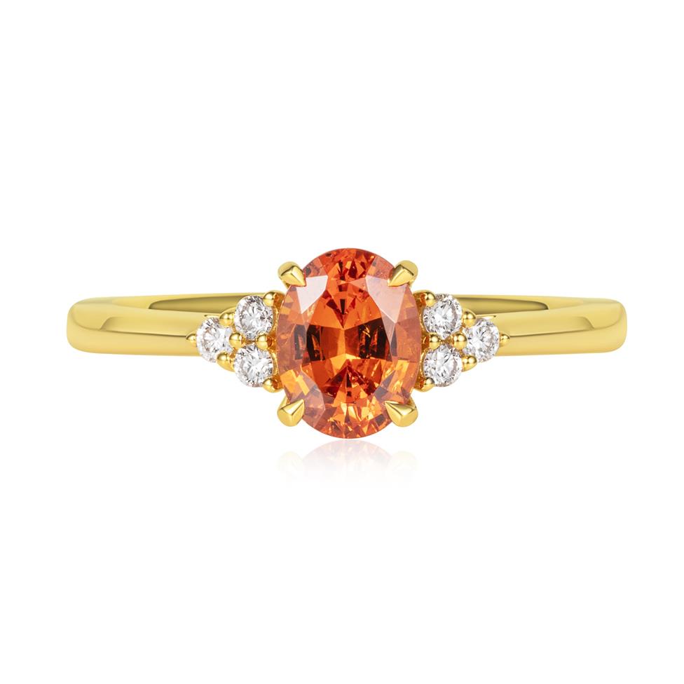 18ct Yellow Gold Oval Mandarin Garnet and Diamond Ring Thumbnail Image 1