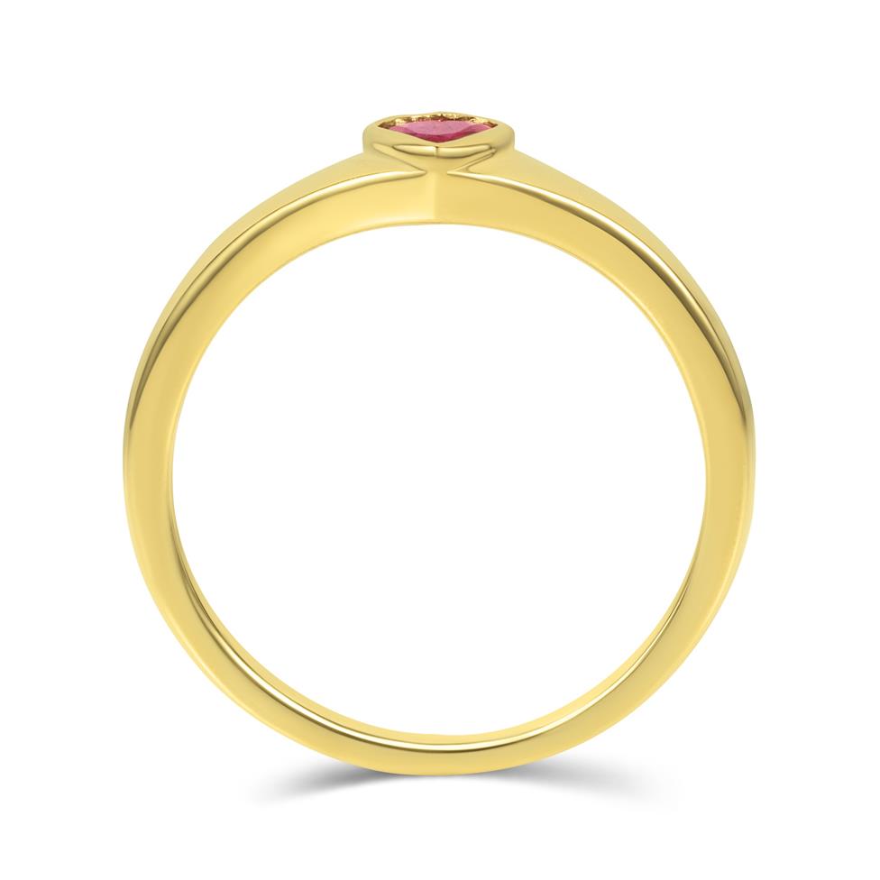 18ct Yellow Gold Heart Shape Ruby Signet Ring Thumbnail Image 2