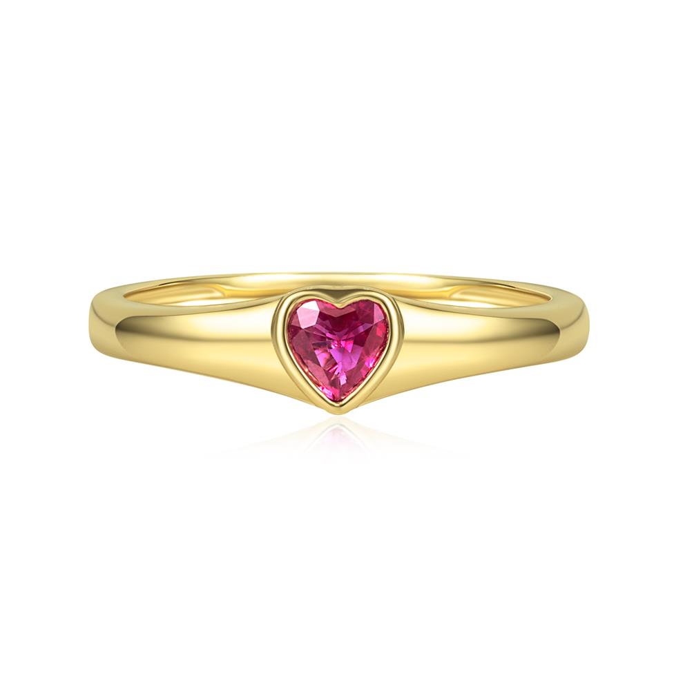 18ct Yellow Gold Heart Shape Ruby Signet Ring Thumbnail Image 1
