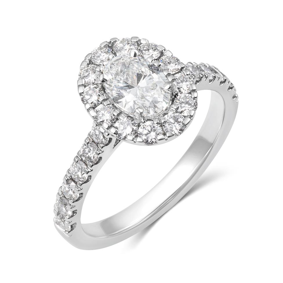 Platinum Oval Diamond Halo Engagement Ring 1.54ct Thumbnail Image 0