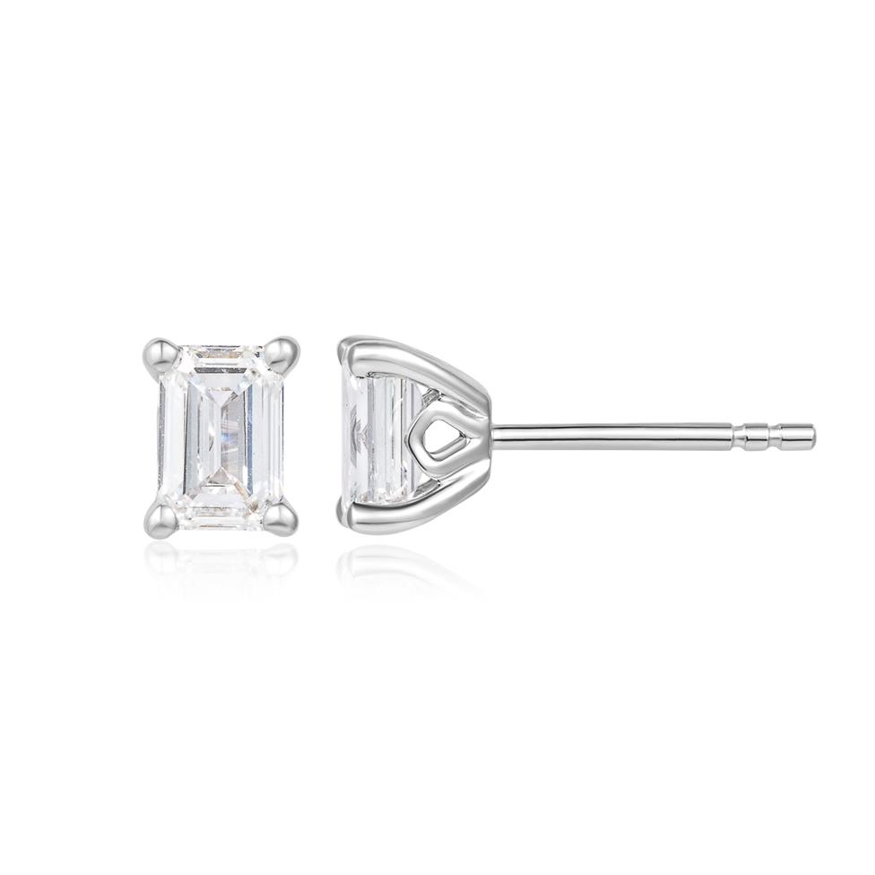 18ct White Gold Lab Grown Emerald-Cut Diamond Earrings 1.40ct Thumbnail Image 0