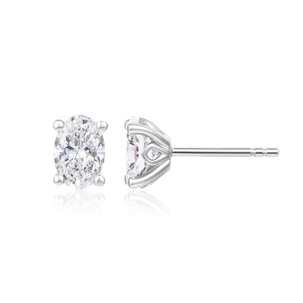 18ct White Gold Lab Grown Oval Cut Diamond Earrings 1.40ct Thumbnail Image 0