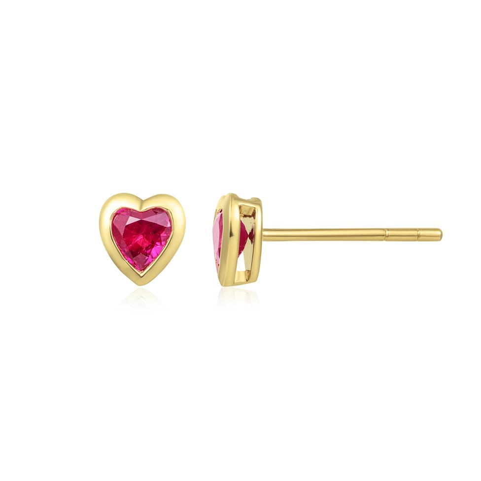 18ct Yellow Gold Ruby Heart Earrings Thumbnail Image 0
