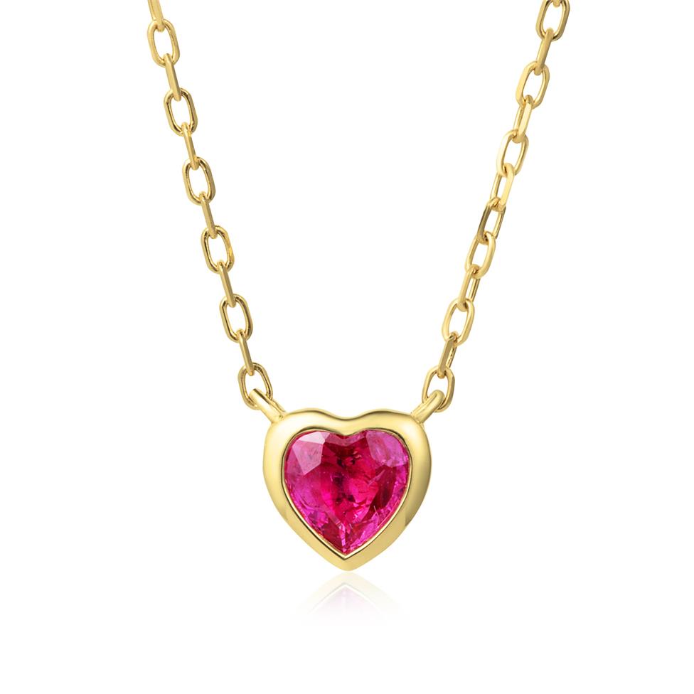 18ct Yellow Gold Ruby Heart Necklace Thumbnail Image 0
