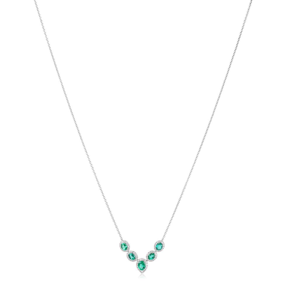 Camellia 18ct White Gold Emerald and Diamond Necklace Thumbnail Image 1