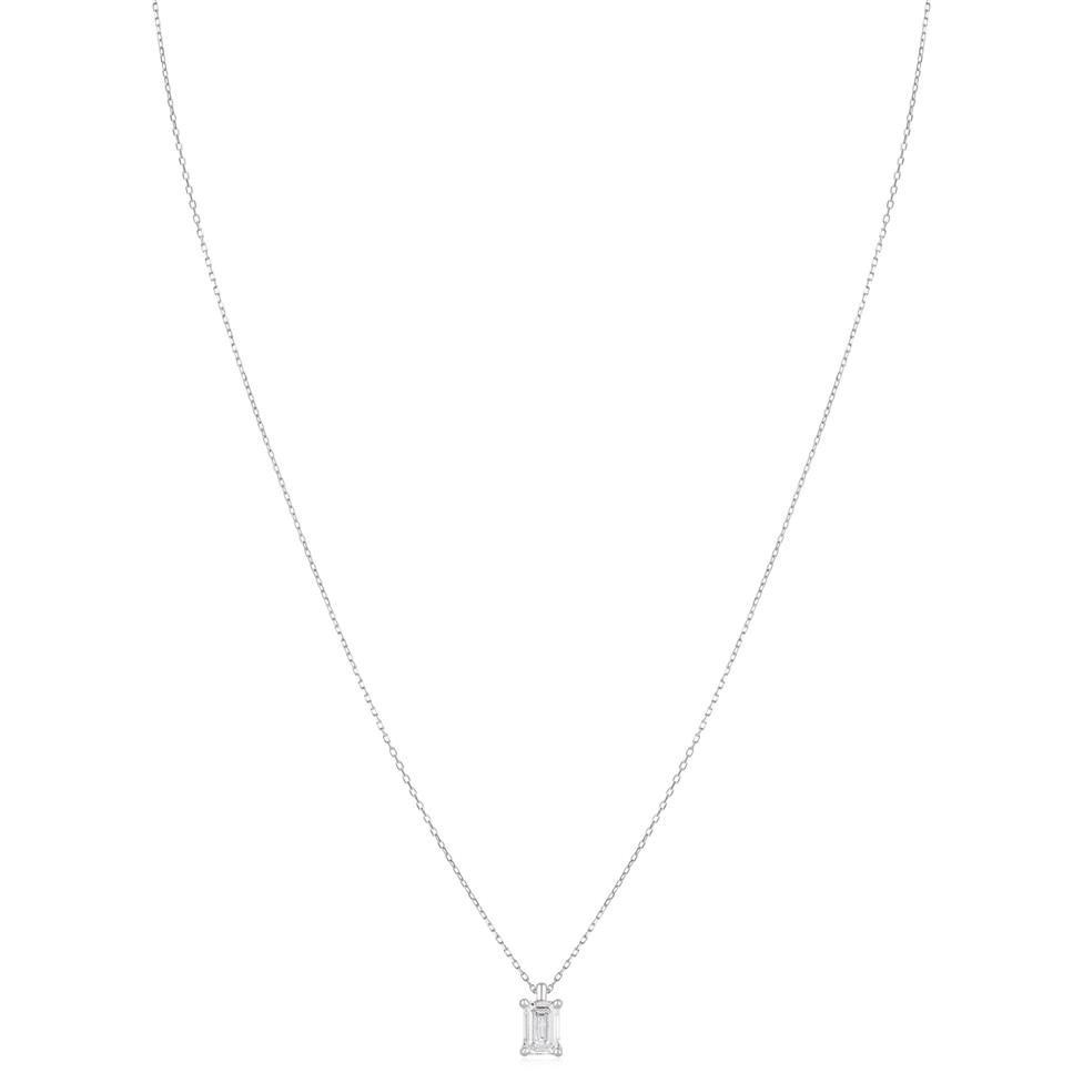 18ct White Gold Lab Grown Emerald-Cut Diamond Necklace 1.00ct Thumbnail Image 1
