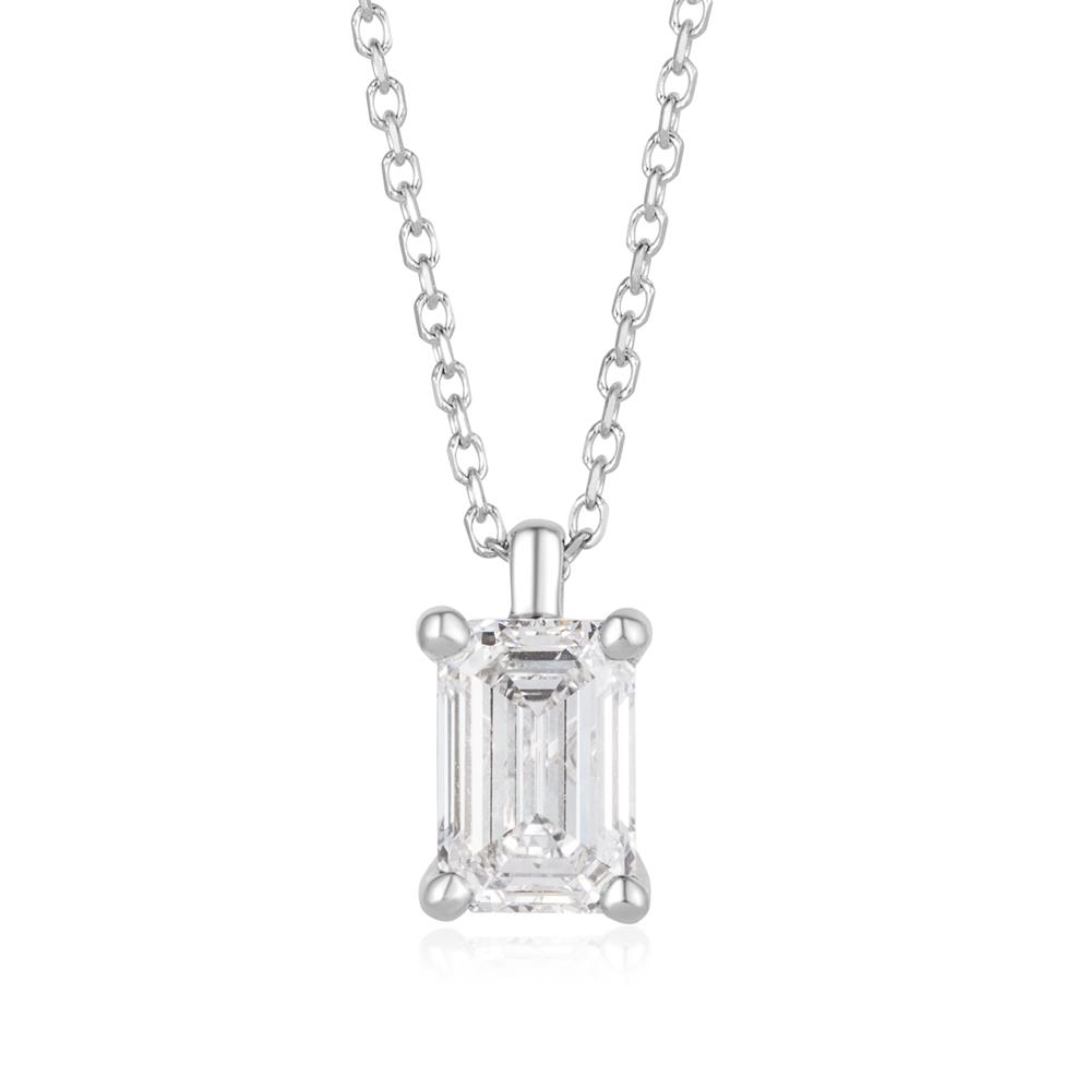 18ct White Gold Lab Grown Emerald-Cut Diamond Necklace 1.00ct Thumbnail Image 0