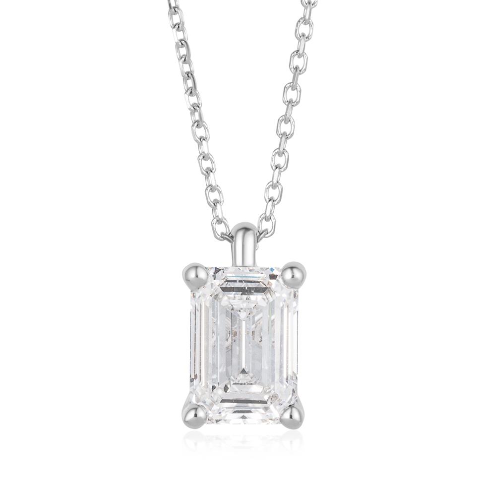18ct White Gold Lab Grown Emerald-Cut Diamond Necklace 1.50ct Thumbnail Image 0