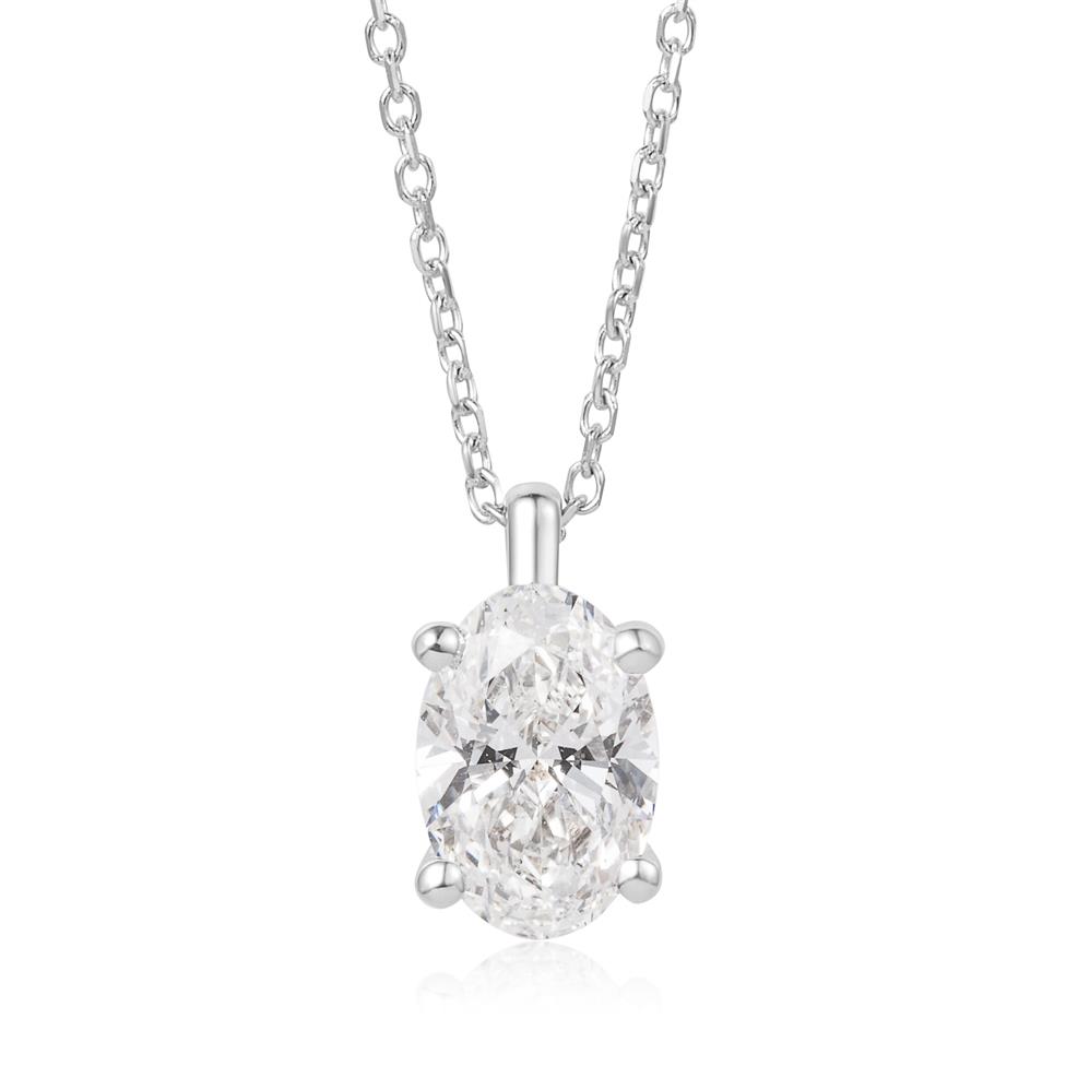 18ct White Gold Lab Grown Oval-Cut Diamond Necklace 1.00ct Thumbnail Image 0