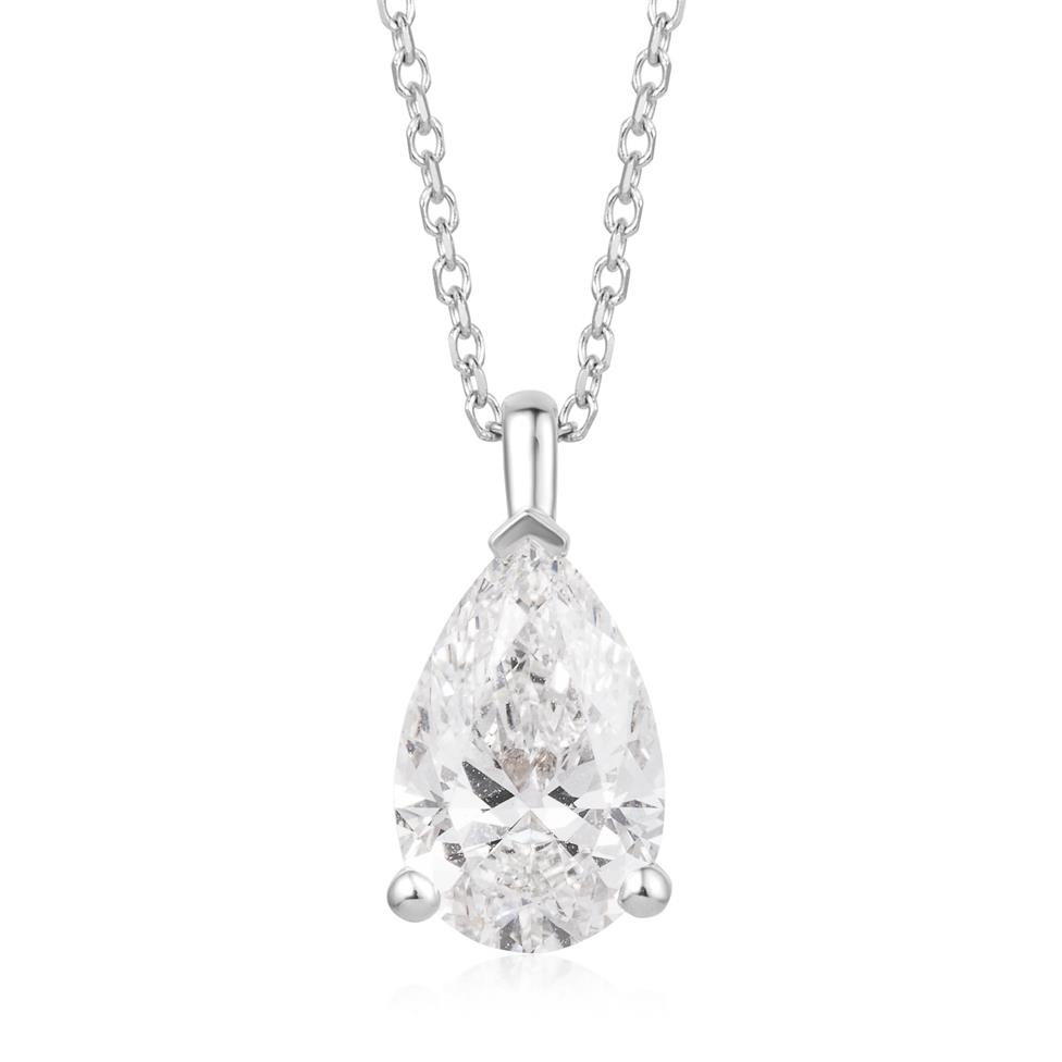 18ct White Gold Lab Grown Pear Shape Diamond Necklace 1.50ct Thumbnail Image 0