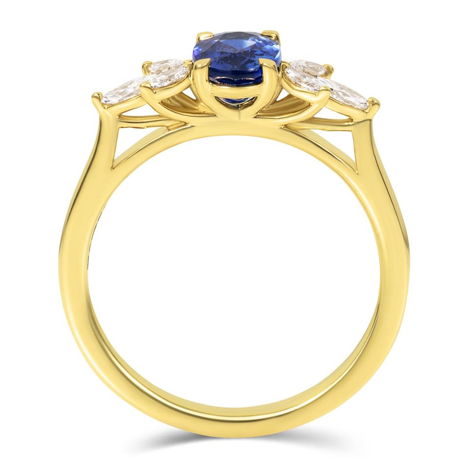18ct Yellow Gold Oval Sapphire and Marquise Diamond Engagement Ring Thumbnail Image 2