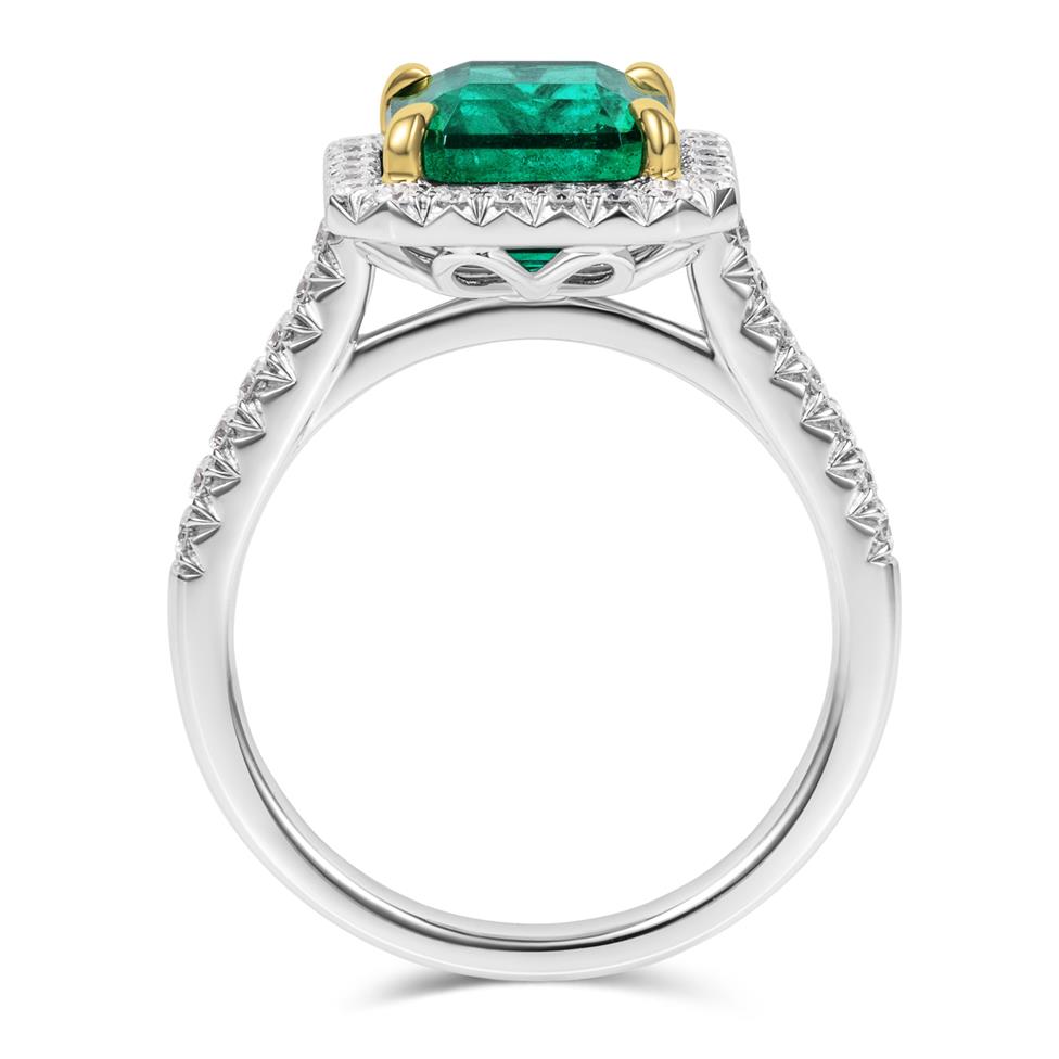 Platinum Asscher Cut Emerald and Diamond Halo Engagement Ring Thumbnail Image 2