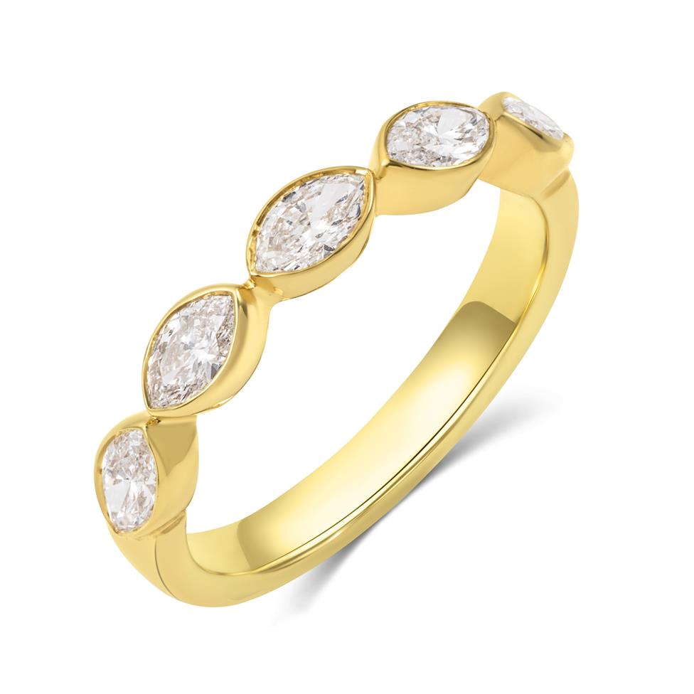 18ct Yellow Gold Bezel Set Marquise Diamond Half Eternity Ring 0.70ct Thumbnail Image 0