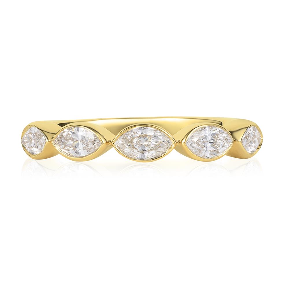 18ct Yellow Gold Bezel Set Marquise Diamond Half Eternity Ring 0.70ct Thumbnail Image 1
