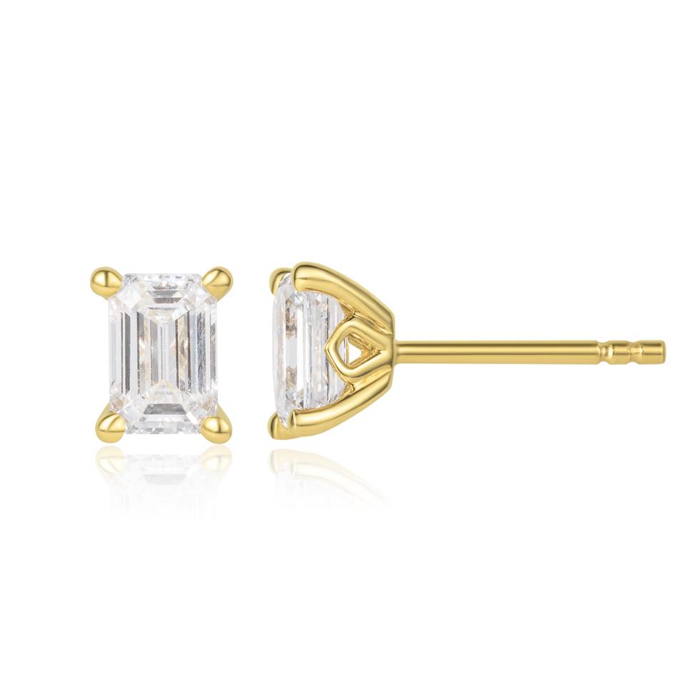 18ct Yellow Gold Lab Grown Emerald-Cut Diamond Earrings 1.40ct Thumbnail Image 0