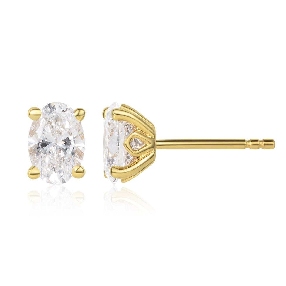 18ct Yellow Gold Lab Grown Oval Cut Diamond Earrings 1.40ct Thumbnail Image 0