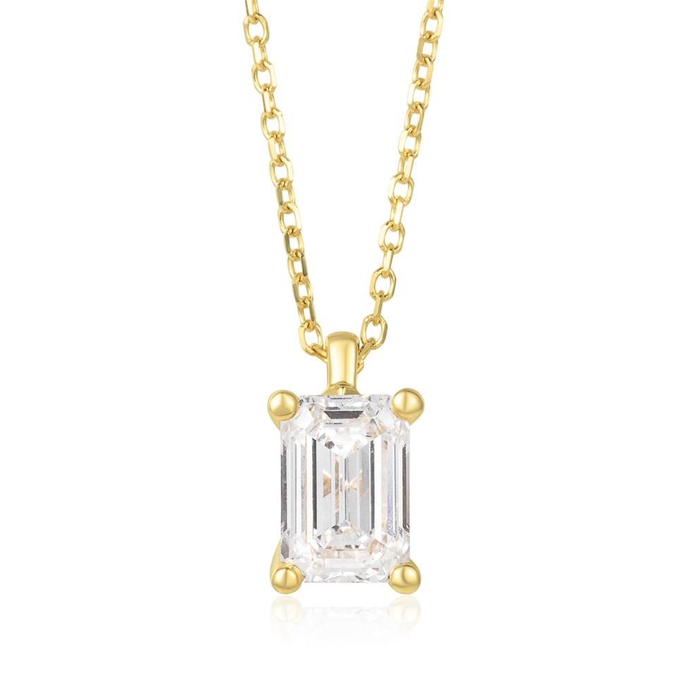 18ct Yellow Gold Lab Grown Emerald-Cut Diamond Necklace 1.00ct Thumbnail Image 0