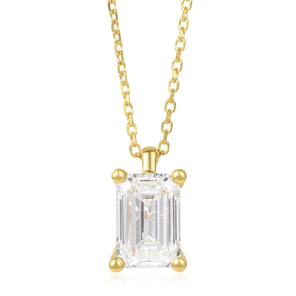 18ct Yellow Gold Lab Grown Emerald-Cut Diamond Necklace 1.50ct Thumbnail Image 0