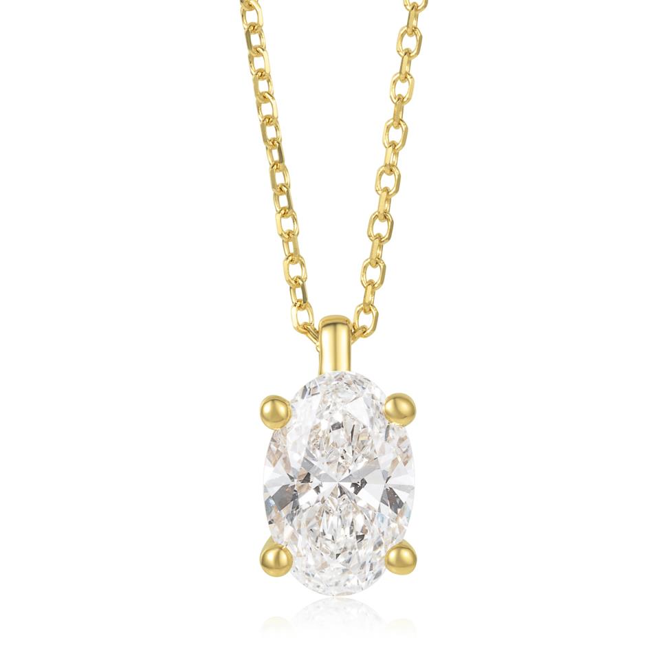 18ct Yellow Gold Lab Grown Oval-Cut Diamond Necklace 1.00ct Thumbnail Image 0