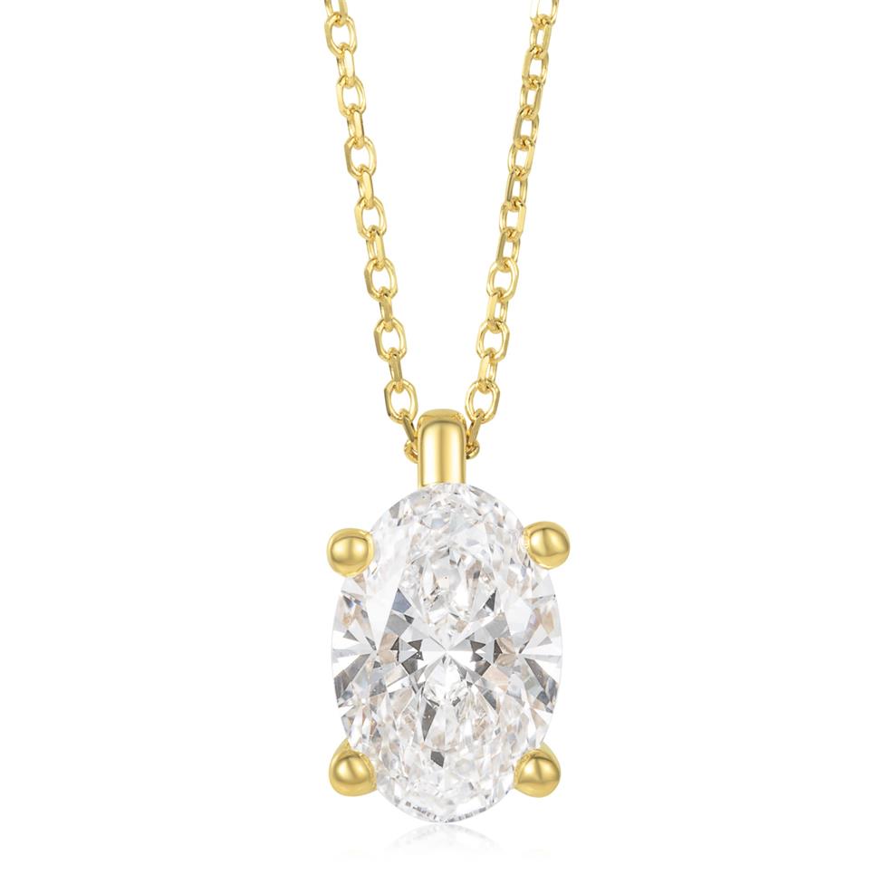 18ct Yellow Gold Lab Grown Oval-Cut Diamond Necklace 1.50ct Thumbnail Image 0