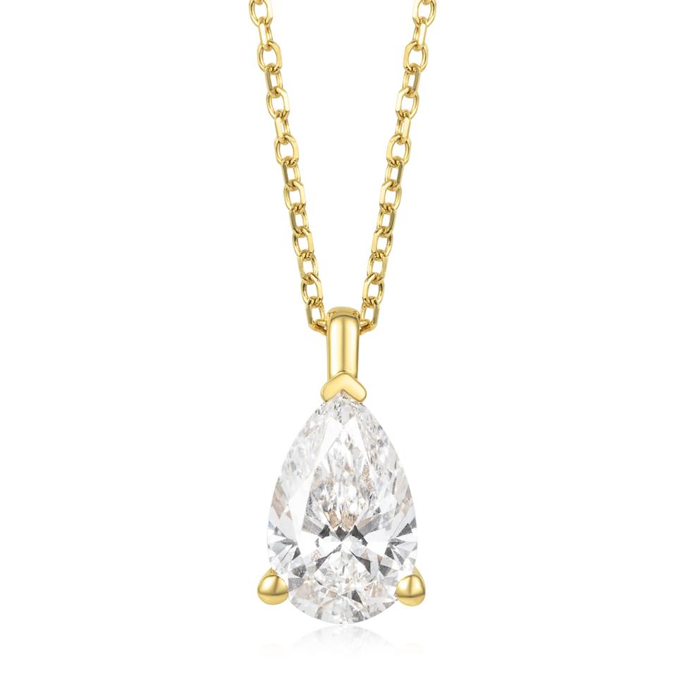 18ct Yellow Gold Lab Grown Pear Shape Diamond Necklace 1.00ct Thumbnail Image 0