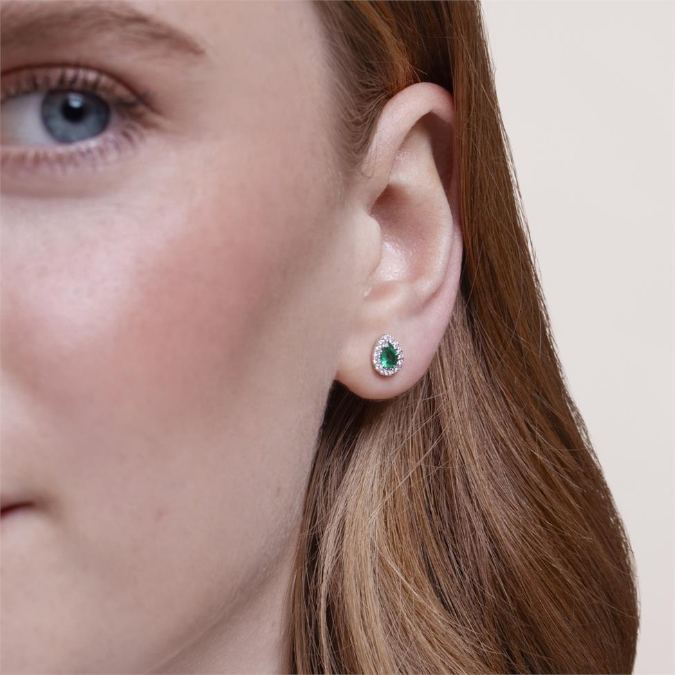 Camellia 18ct White Gold Emerald and Diamond Teardrop Halo Earrings
 Thumbnail Image 1