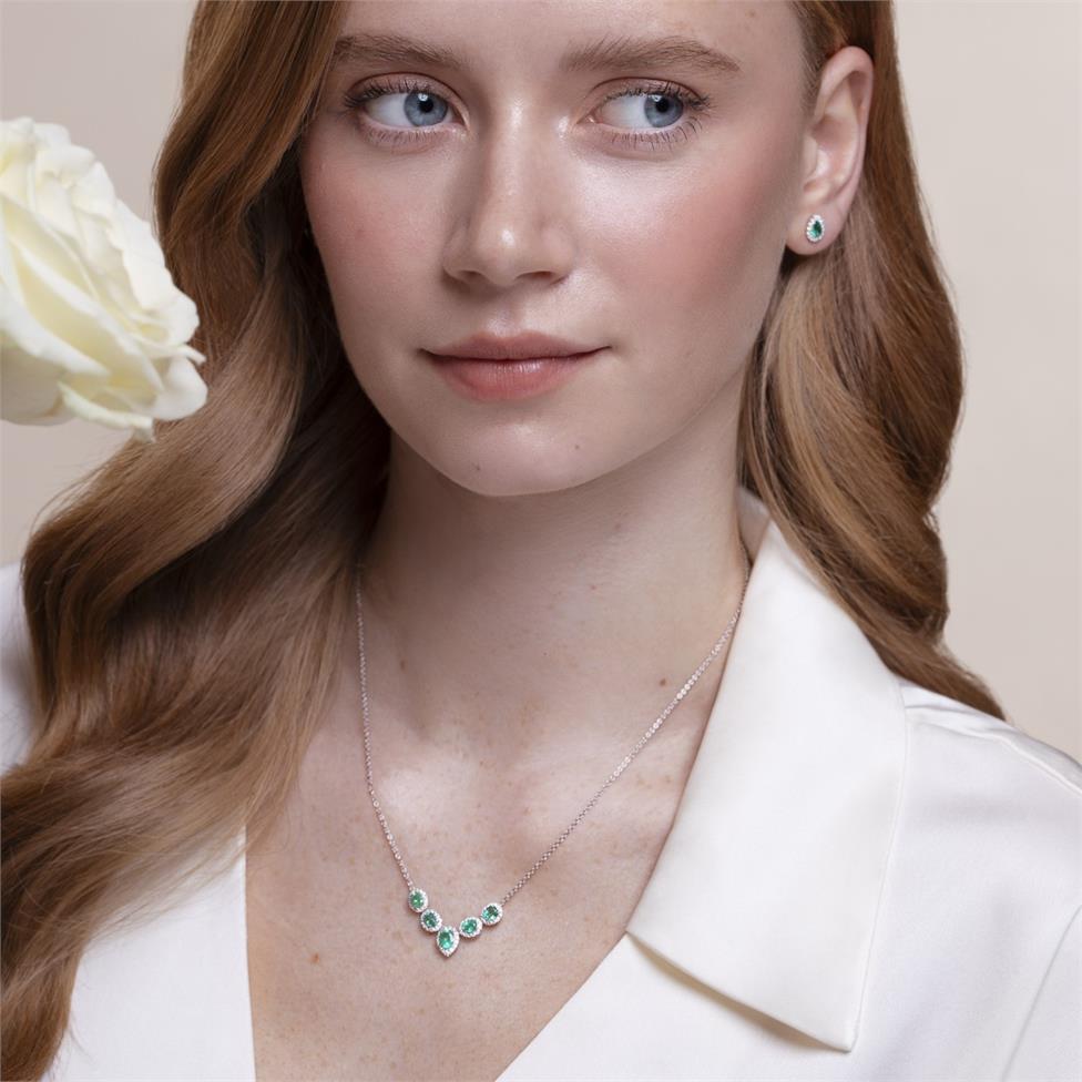 Camellia 18ct White Gold Emerald and Diamond Necklace Thumbnail Image 1
