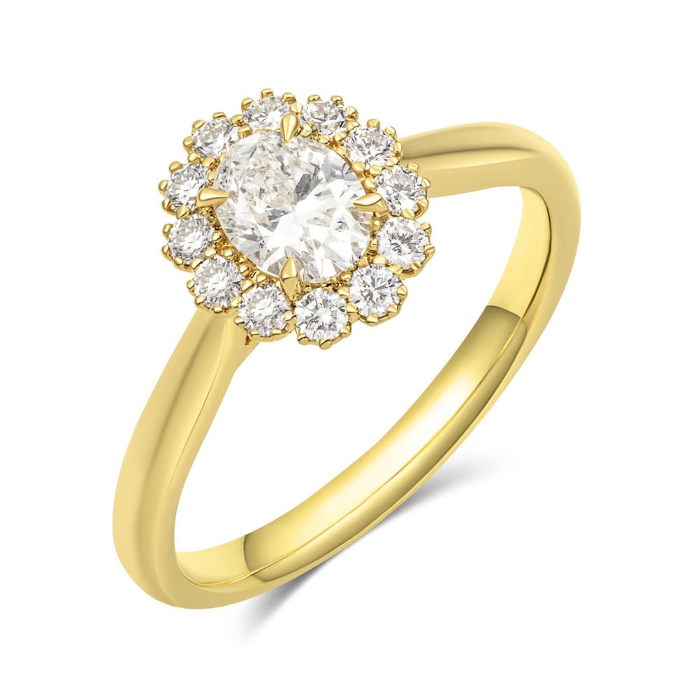 18ct Yellow Gold Oval Diamond Cluster Engagement Ring 0.78ct Thumbnail Image 0