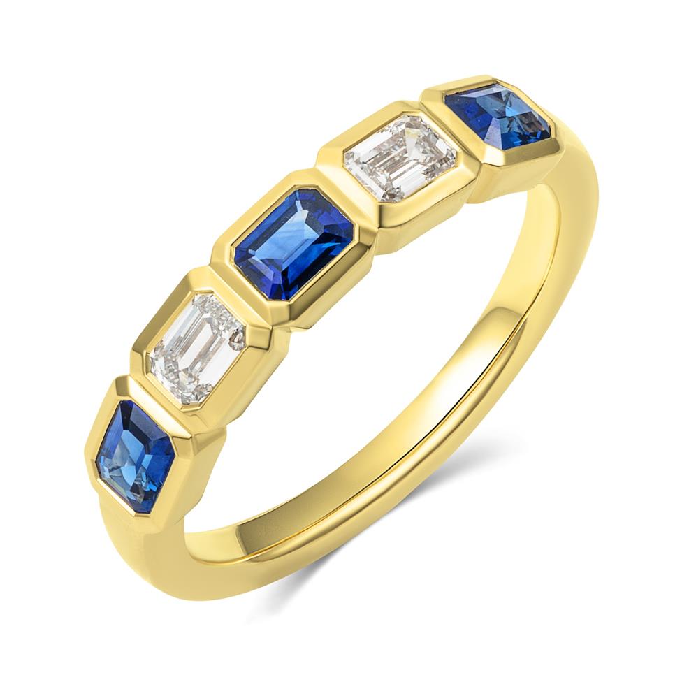 18ct Yellow Gold Emerald Cut Sapphire and Diamond Ring Thumbnail Image 0