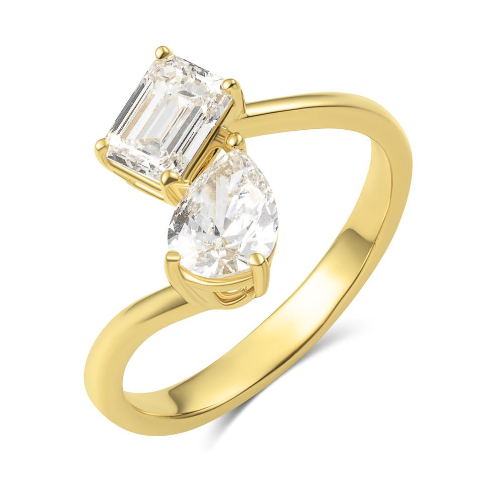 Pear and Emerald-Cut Diamond Toi et Moi Engagement Ring Thumbnail Image 0