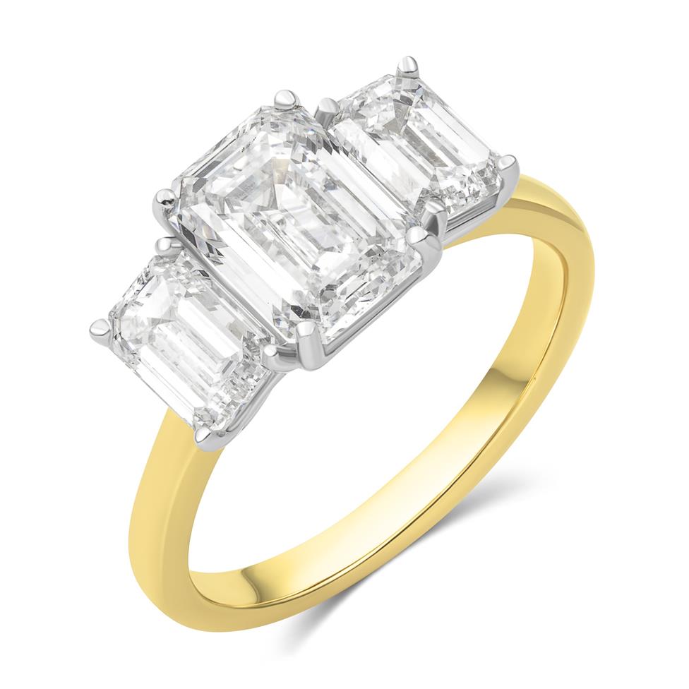 18ct Yellow Gold Lab Grown Emerald Cut Diamond Engagement Ring 3.50ct Thumbnail Image 0