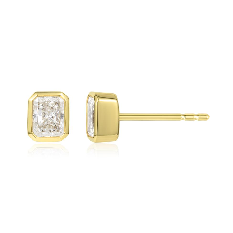 18ct Yellow Gold Radiant Diamond Solitaire Earrings 1.00ct Thumbnail Image 0