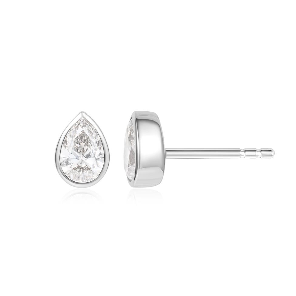 18ct White Gold Pear Diamond Solitaire Earrings 0.80ct Thumbnail Image 0
