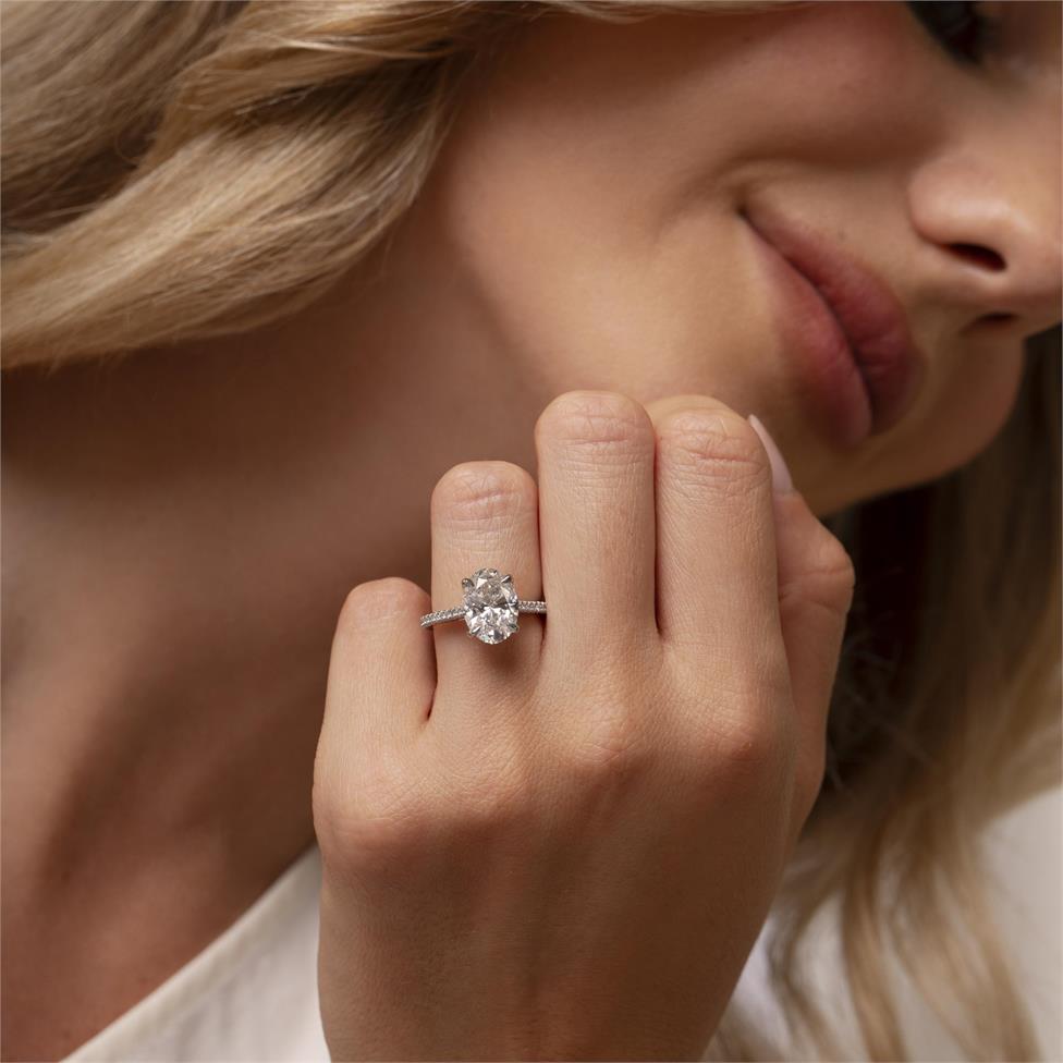 Platinum Lab Grown Oval Diamond Engagement Ring 3.00ct Thumbnail Image 1