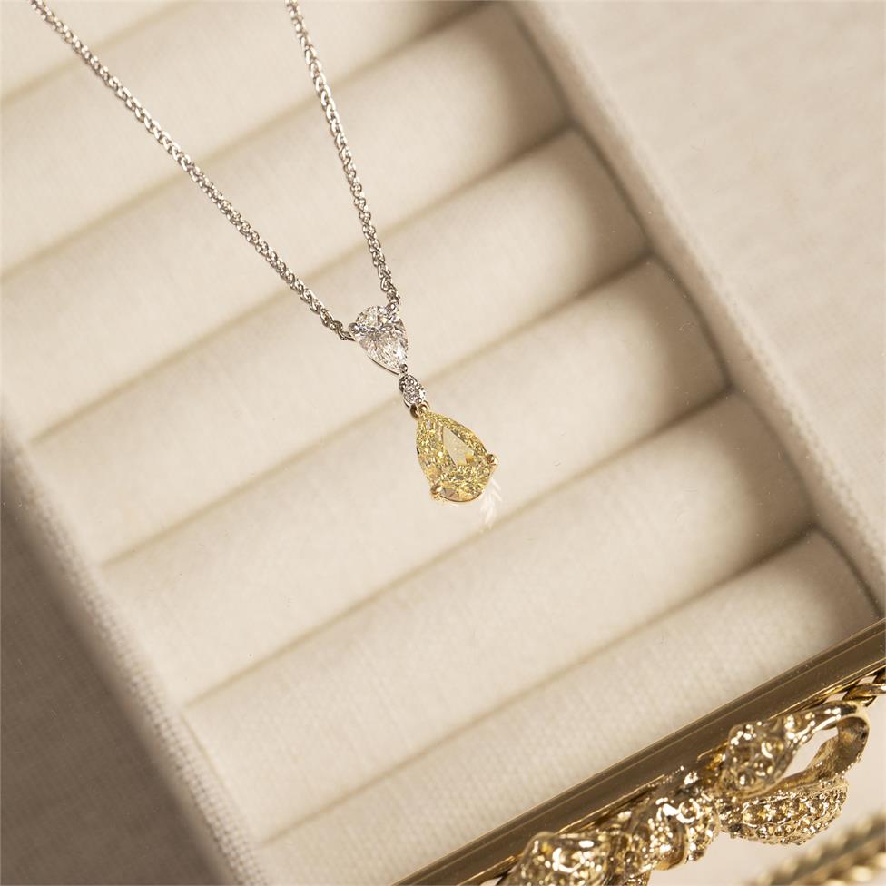 18ct White Gold Yellow Diamond Drop Necklace Thumbnail Image 1